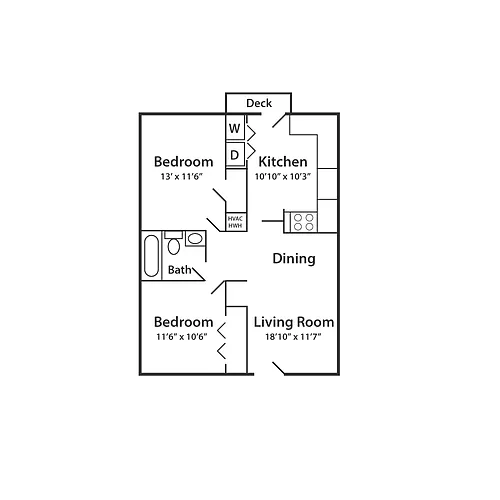 Floor plan 2 Bedroom 1 Bath