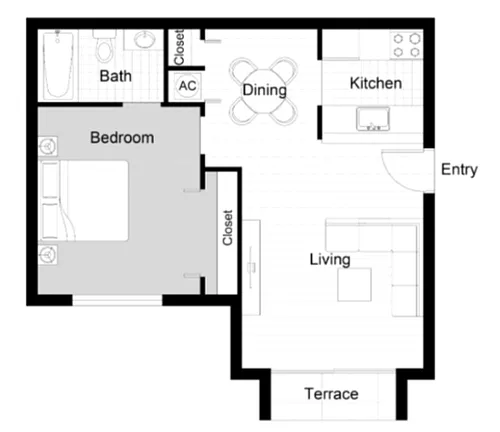 Floor plan 1 Bed 1 Bath