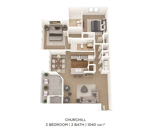 Floor plan Two Bedroom 2 Bath-1040 sqft