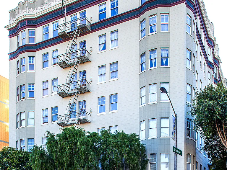 Side view exterior of the apartment building at 1395 Golden Gate Ave, San Francisco, CA 94115, USA