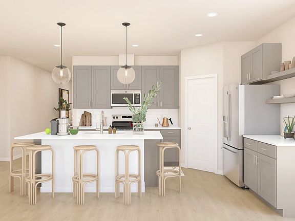 Kitchen with pendant lights