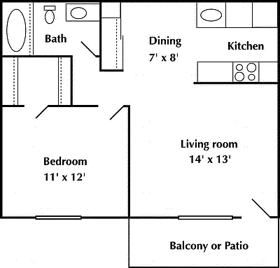 Floor plan 1 Bed 1 Bath