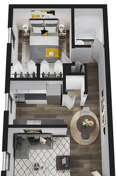 One Bedroom - 3D example with furniture