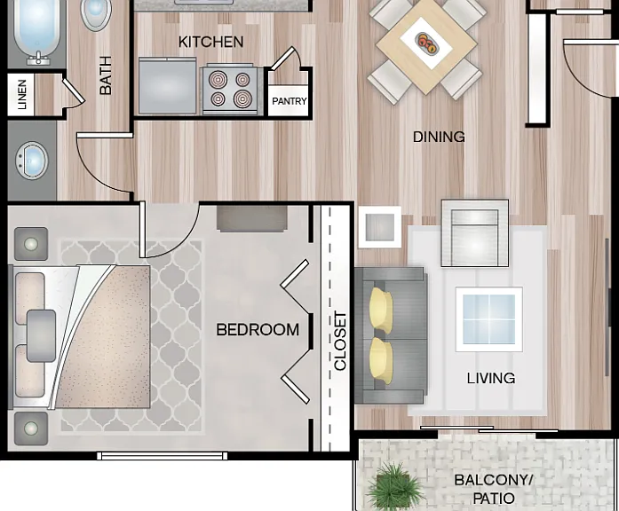 ONE BEDROOM ONE BATH 760 SQFT