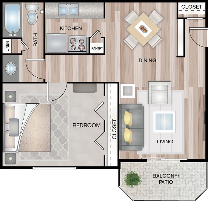1 BEDROOM 1 BATH 760 SQFT