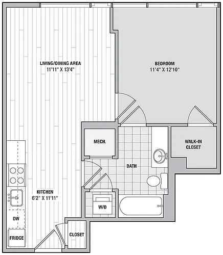 Floor plan 1 Bed 1 Bath AA