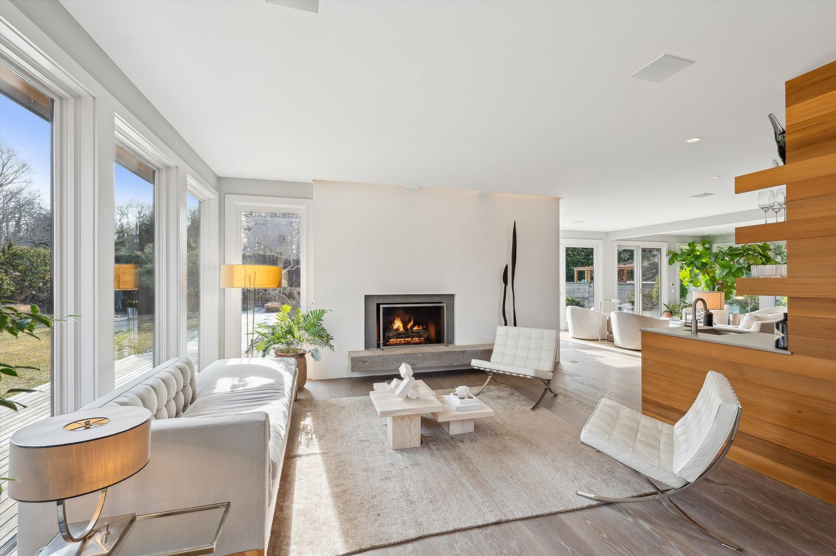  Living Room with Fireplace and Wall of Windows