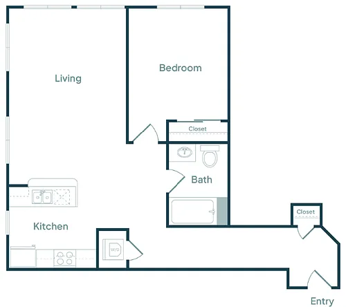 Floor plan 1 Bedroom 1 Bath (K)