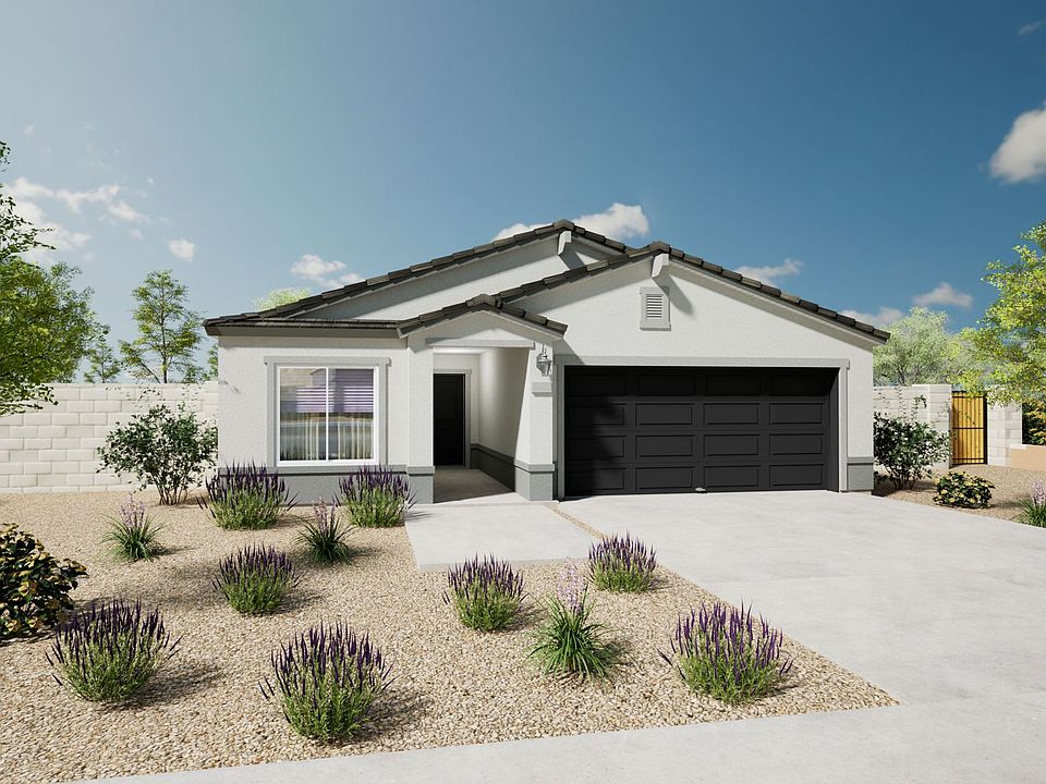 This is a rendering of the Yucca home. Elevation A. Options and colors may vary.