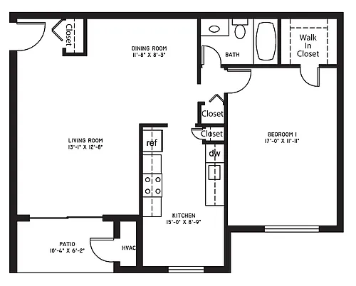 Floor plan 1 Bedroom 1 Bath