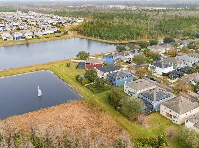 Aerial view of the backside of the house