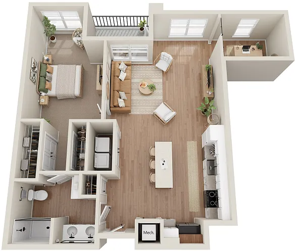 Floor plan District - 1BR w/Den
