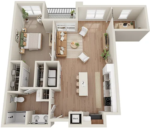 Floor plan District - 1BR w/Den