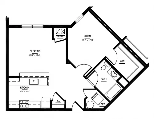 Floor plan 1 Bed/1 Bath-H Type A Phase III