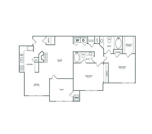 Floor plan Two Bedroom Two Bath (1260 SF)