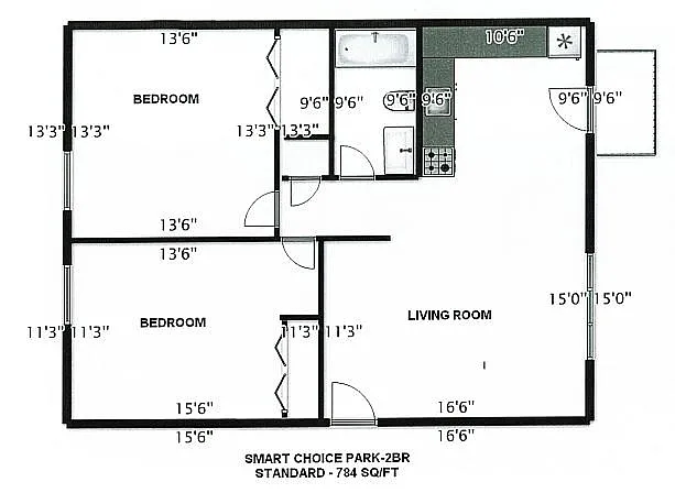 Floor plan 2 Bedroom (Standard)