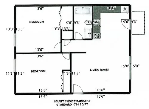 Floor plan 2 Bedroom (Standard)