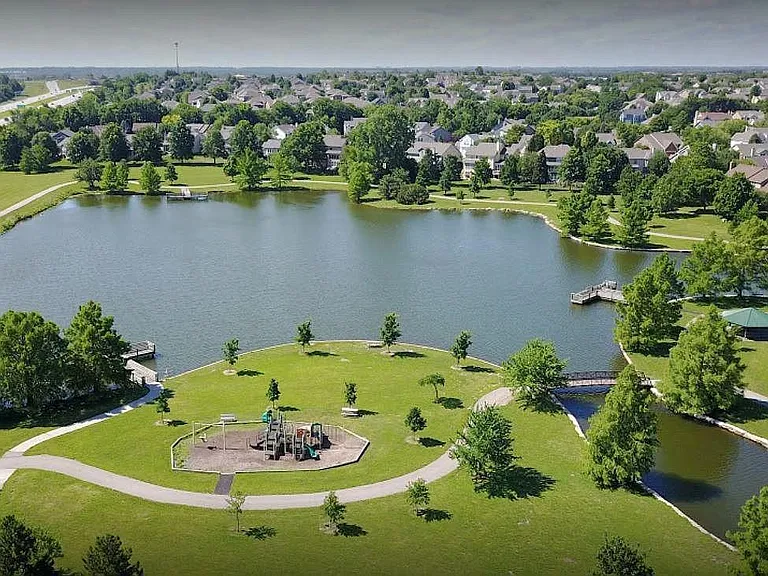 Bird view of neighborhood lake