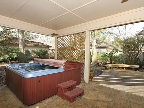 Here's a close-up view of the Hot Tub that can easily seat 8 people! It also comes with a cover to keep it protected from the elements and just the right temp.