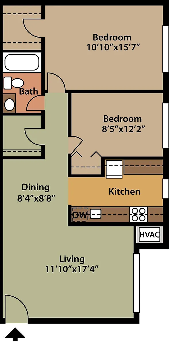 Floor plan 2 Bedroom 1 Bath (Income Restrictions Apply)
