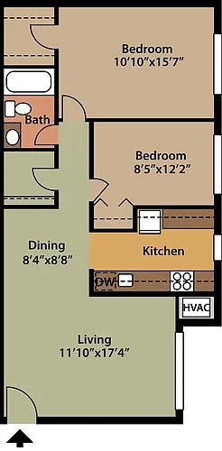 Floor plan 2 Bedroom 1 Bath (Income Restrictions Apply)