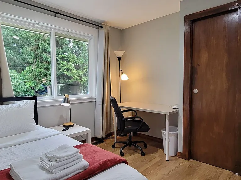 Bedroom with backyard view