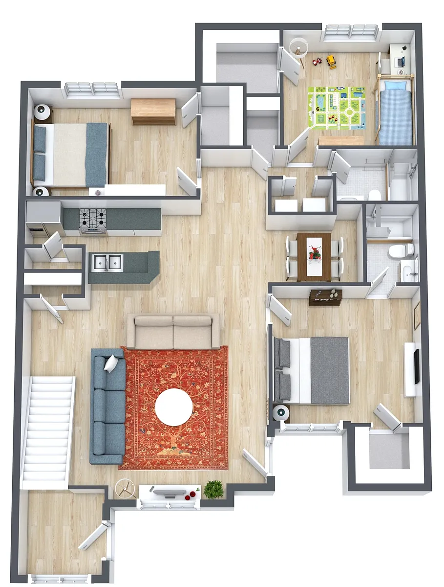 Floor plan Three Bedroom Two Bath