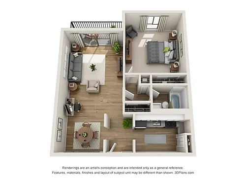 Floor plan One Bedroom One Bath (660 SF)