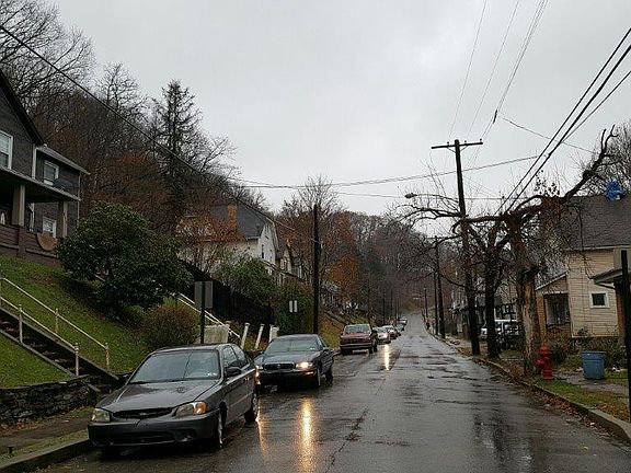 Street scene, house on right