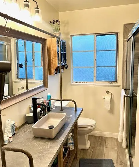 Bathroom with shower.
