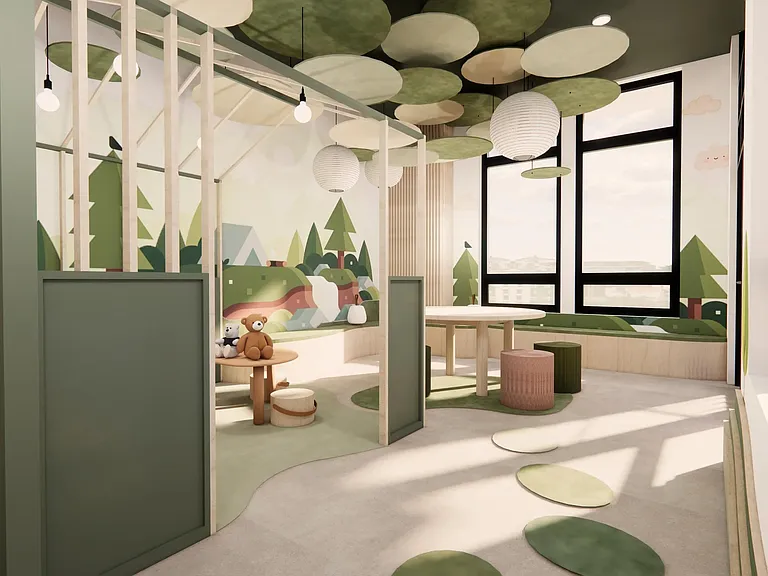 Play, explore, repeat. The kids' playroom at Modera Bridle Trails connects to a secure outdoor space made for everyday adventure.