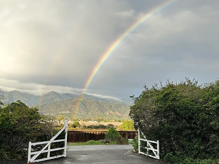 View from large open driveway showing entry to driveway.