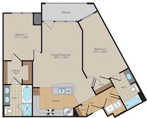 Floor plan 2 Bed/2 Bath-B5-Goodwin