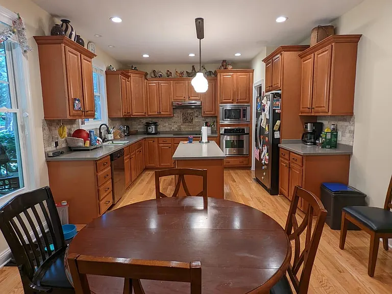 The kitchen with its seating area.