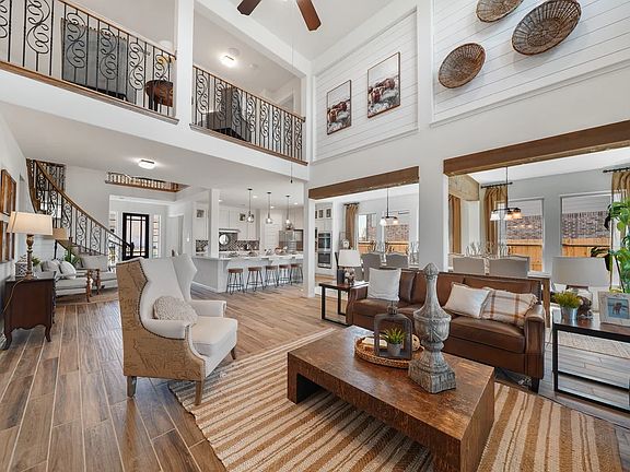 Great room with volume ceiling