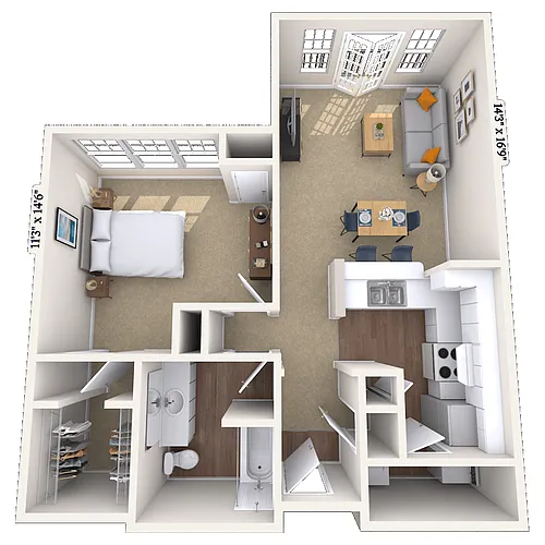 Floor plan Traditional 1x1 799-814 SF