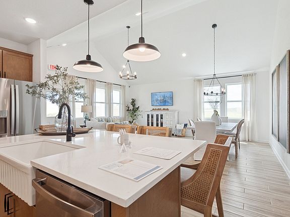 Kitchen overlooking dining area