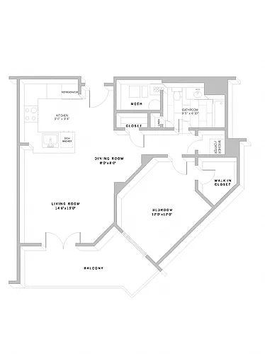 Floor plan 1 Bed 1 Bath A7