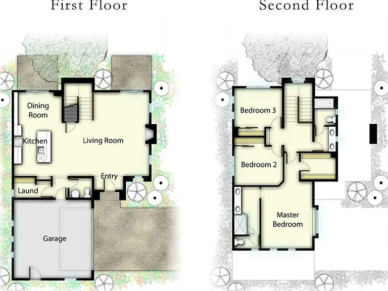 Thoughtfully designed two-story floor plan with open-concept living and three upstairs bedrooms.