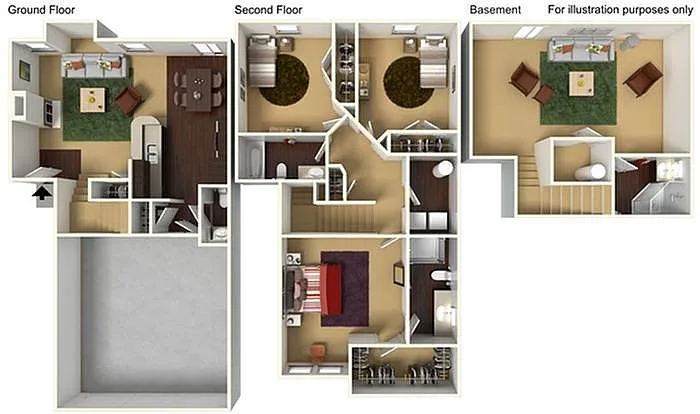 Floor plan 3BR 3.5BA 2-Car Garage Basement