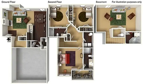 Floor plan 3BR 3.5BA 2-Car Garage Basement