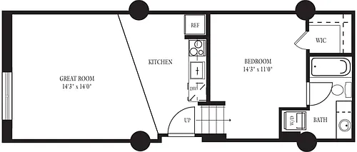 Floor plan CO-C One Bedroom, One Bathroom
