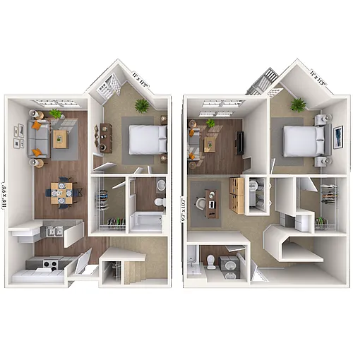 Floor plan Dual Level 2x2 1236 SF