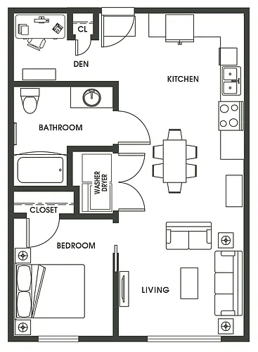 Floor plan 1 Bed + Den A6
