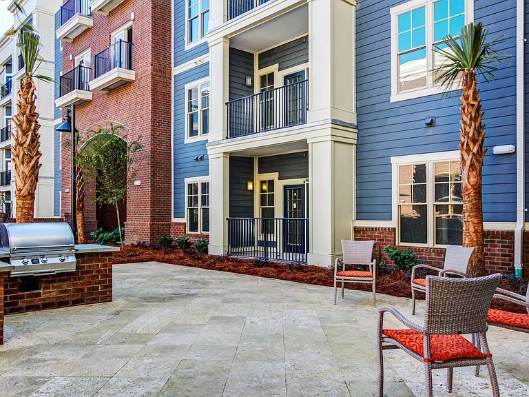 Poolside patio with grills