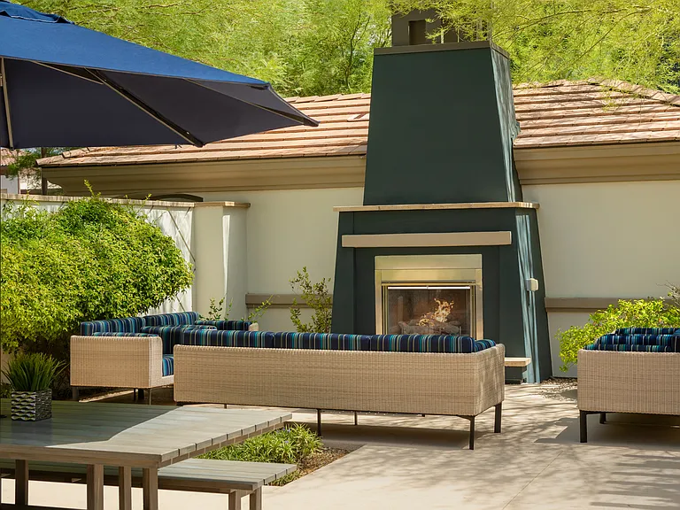 Relax fireside and enjoy the open-air ambiance