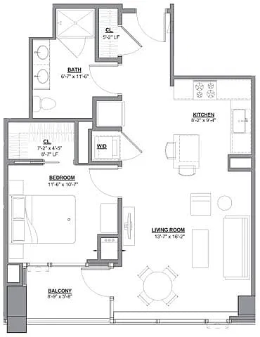 Floor plan 1 Bed/1 Bath-1G-1