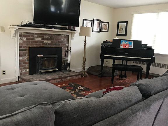 Family room with wood-burning stove