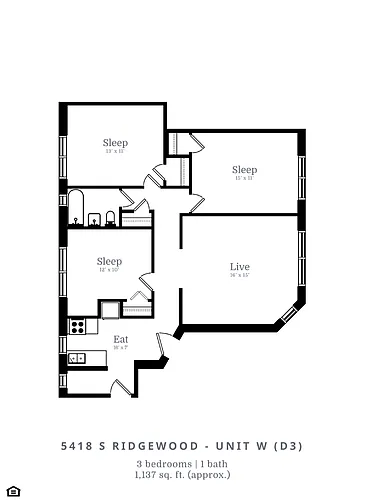 Floor plan 3 Bed |1 Bath (D3)