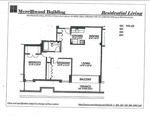 Floor plan 2 Bed 1 Bath with Balcony